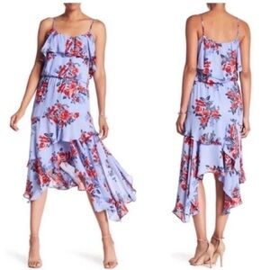 Parker Floral Ruffle Asymmetrical Midi Dress